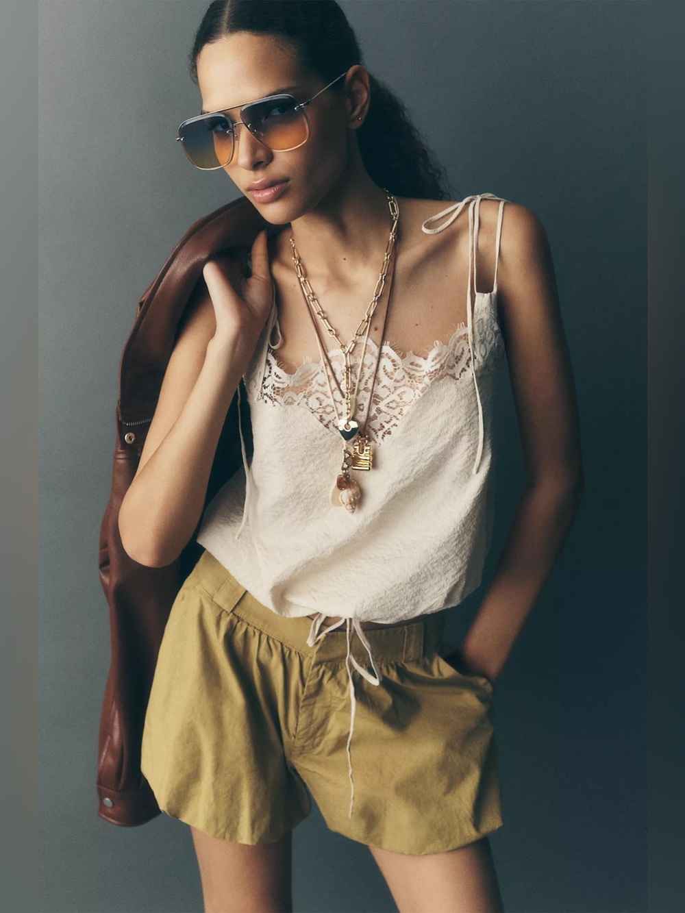 Anthropologie  & Layered Bare Lace Cami Size L New
